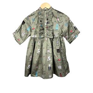 FENDI KIDS Girls' Allover Print Ruffled Alphabet Short Sleeve Dress Green 6A NWT
